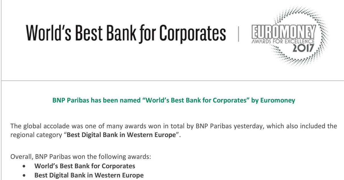 BNP Paribas has been named “World’s Best Bank for Corporates” by ...